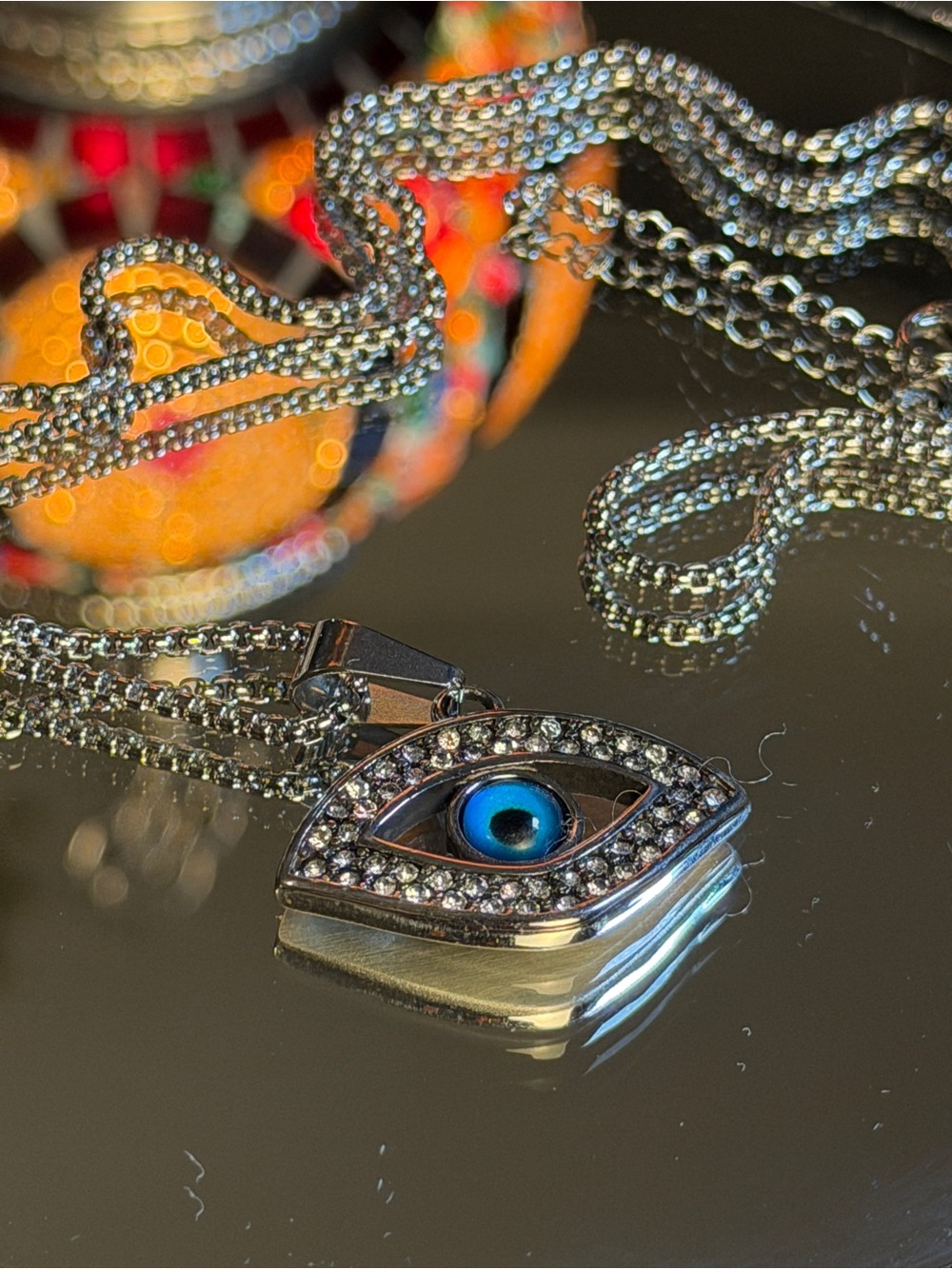 Silver Blue Evil Eye Pendant Necklace - Women's Jewelry - Picture 4 of 4